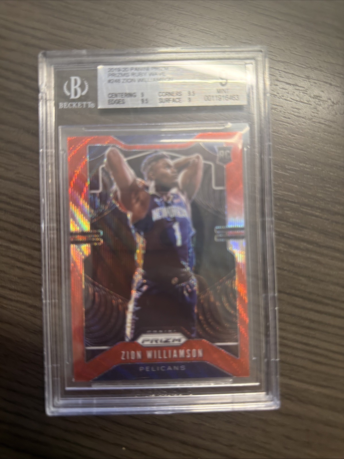 2019 PANINI PRIZM  ZION WILLIAMSON RUBY WAVE ROOKIE bgs 9 NEW ORLEANS PELICANS