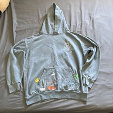Light Blue SDL hoodie With Paint Splatter Size Large