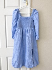 J.Crew Linen Daydream Smocked Puff Sleeve Midi Dress French Blue Size Small
