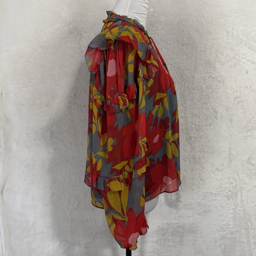 NEW Karlie Boho Floral Ruffle Blouse Top Size S Tie Neck Feminine Chiffon Fall - Picture 6 of 13