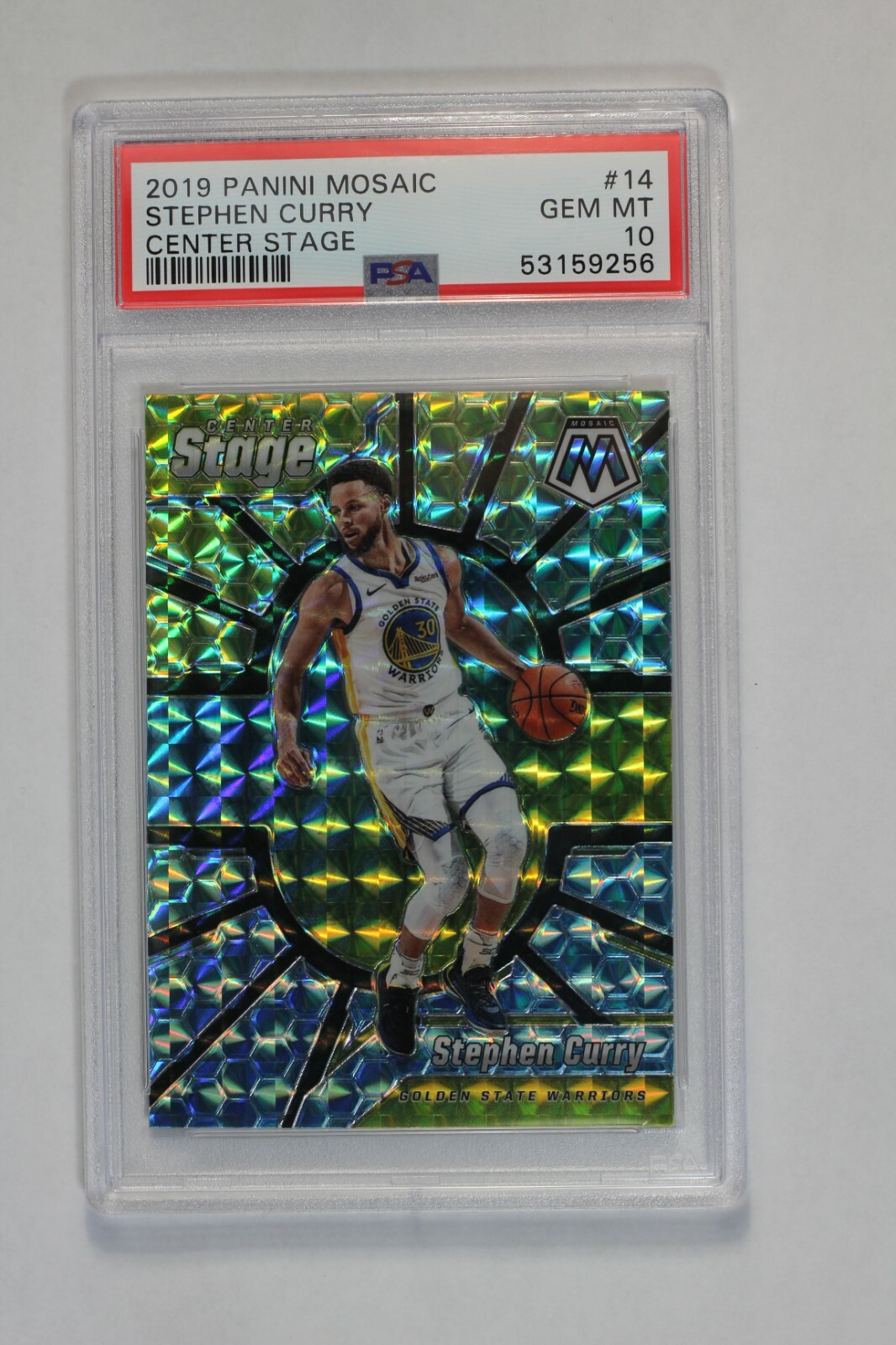 2019-20 Panini Mosaic STEPHEN CURRY #14 Center Stage PSA 10 Gem Mint