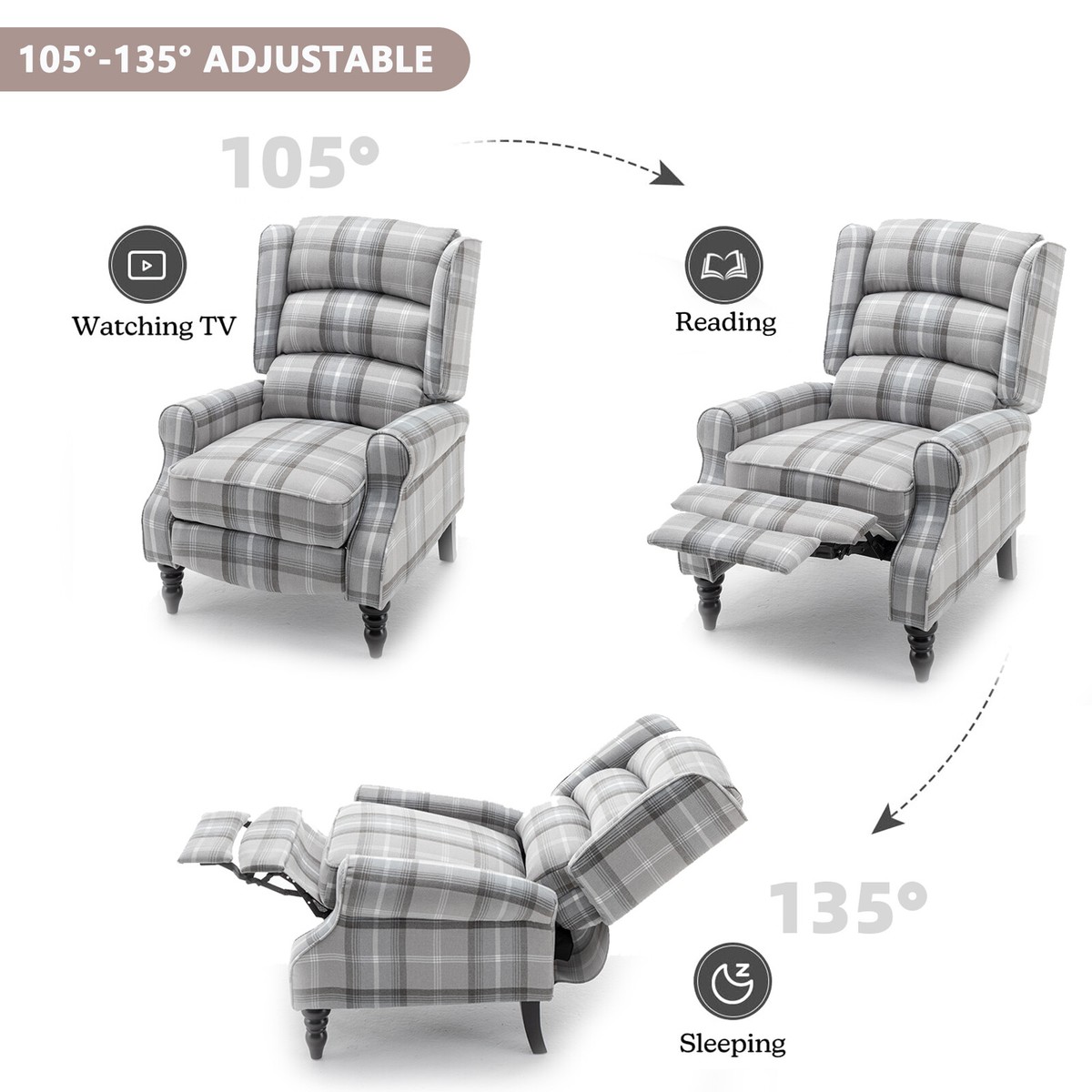 Fabric Pushback Recliner Armchair In Beige Tartan | Robert Dyas