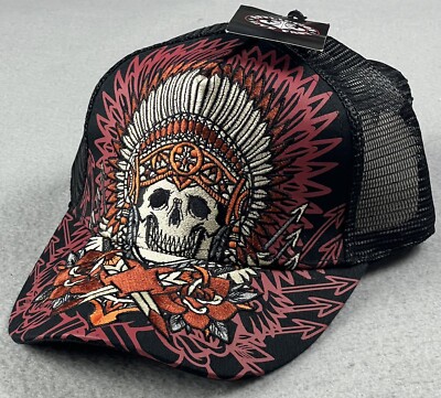Affliction Trucker Hat Mystic Helper Model Skull Chief Adjustable Cap NWT