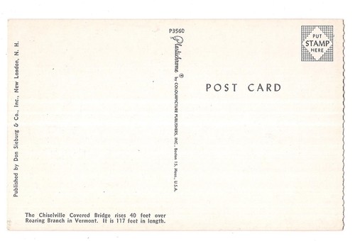 CHISELVILLE COVERED BRIDGE Roaring Branch Brook Sunderland Vermont Postcard VT - Picture 2 of 2