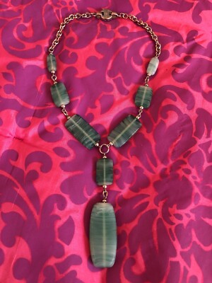Ellen Tracy Necklace Green Glass with Silver Tone Metal