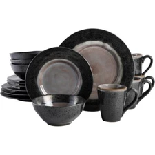 16 pc Dinnerware Set Grey Stoneware Plates Bowls Mugs Dishwasher Safe Dinner