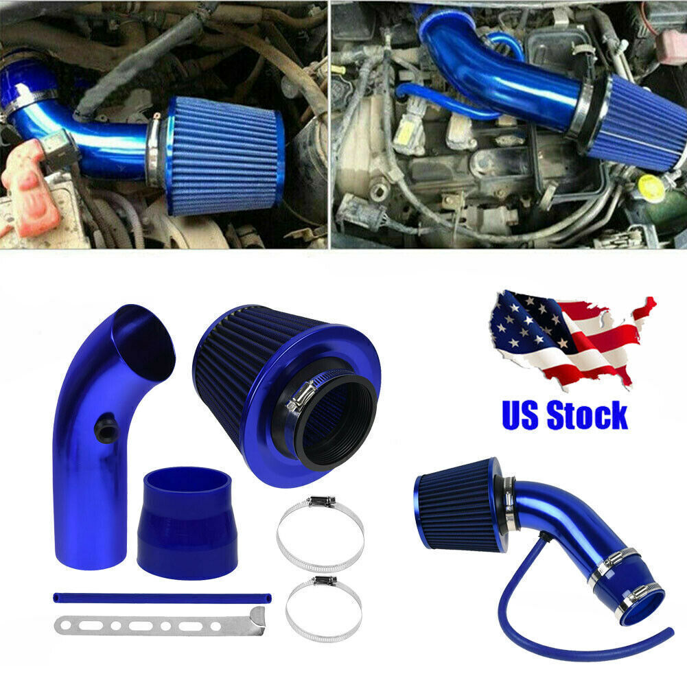 76mm Blue Car Cold Air Intake Filter Induction Kit Pipe Power Flow Hose System