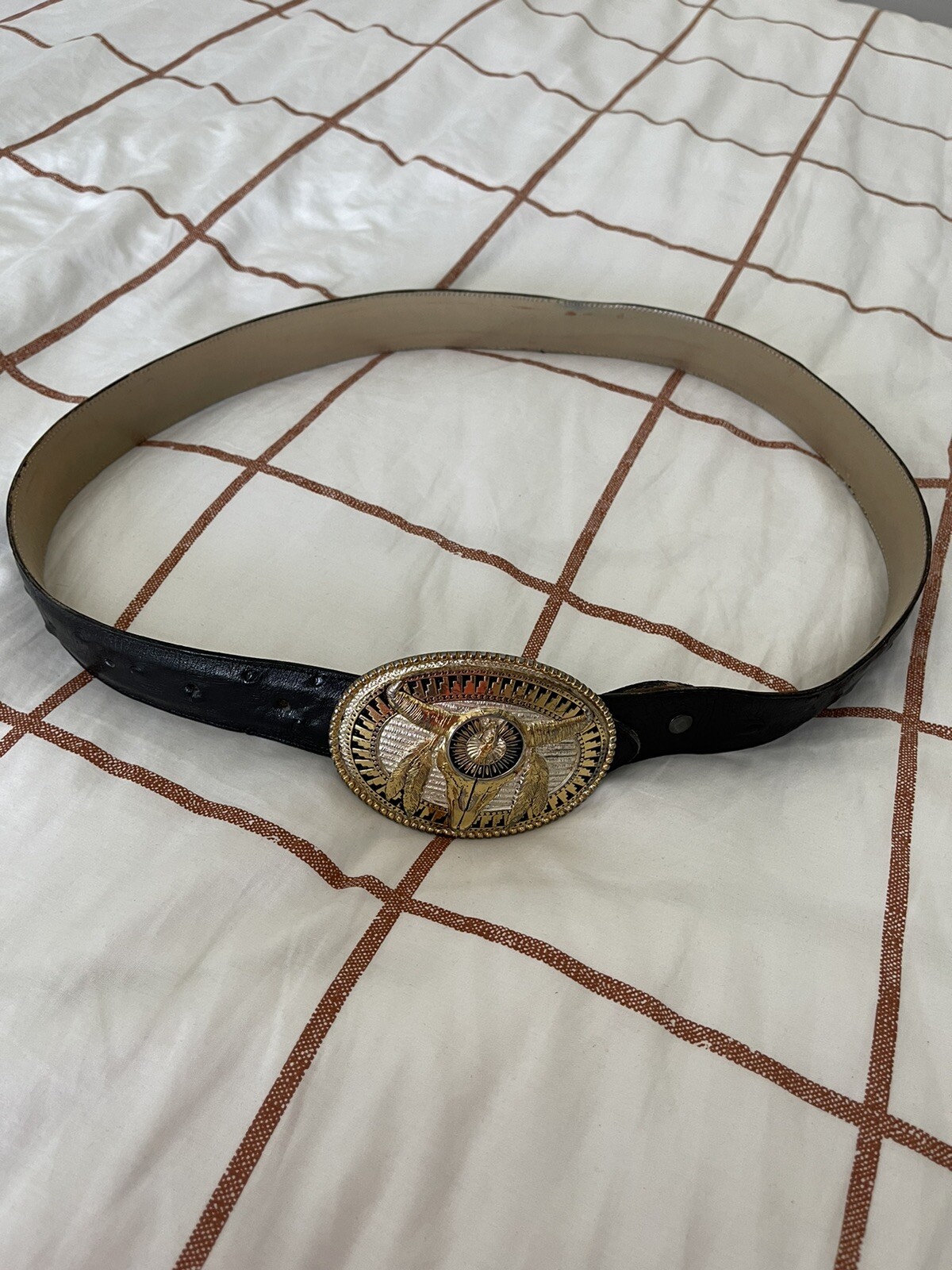 LEATHER BELT OSTRICH DESIGN EMBOSSED GENUINE LEATHER BELT-image