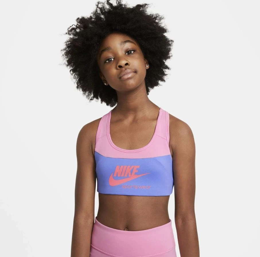 Nike Sports Bra Sportswear Swoosh Big Kids Girls Large Pink Blue Racerback  NEW