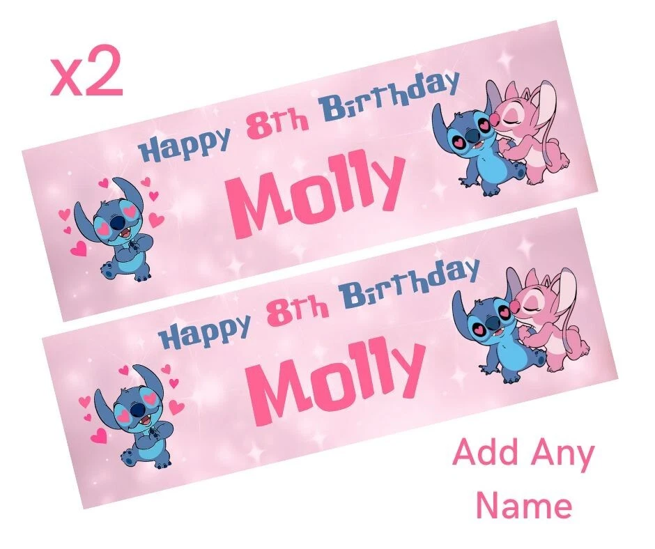MADVINYL 2x Personalised Disney LILO & STITCH Happy Birthday Banner LARGE Poster ANY TEXT