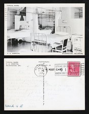 SCOTT #806 V. A. HOSPITAL WARD 4E POSTCARD (RUTH MURRAY MILLER) WILMINGTON 1953