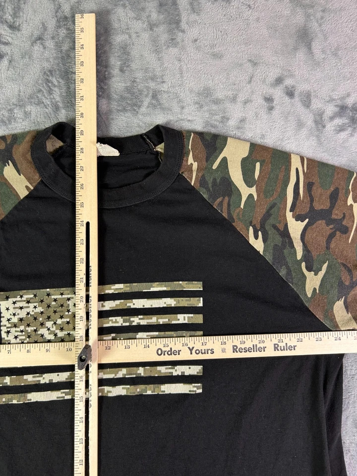 Vintage Y2K Shaka Wear Camo Sleeve American Flag Baseball Tee Raglan 2XL Grunge - Image 4 of 4