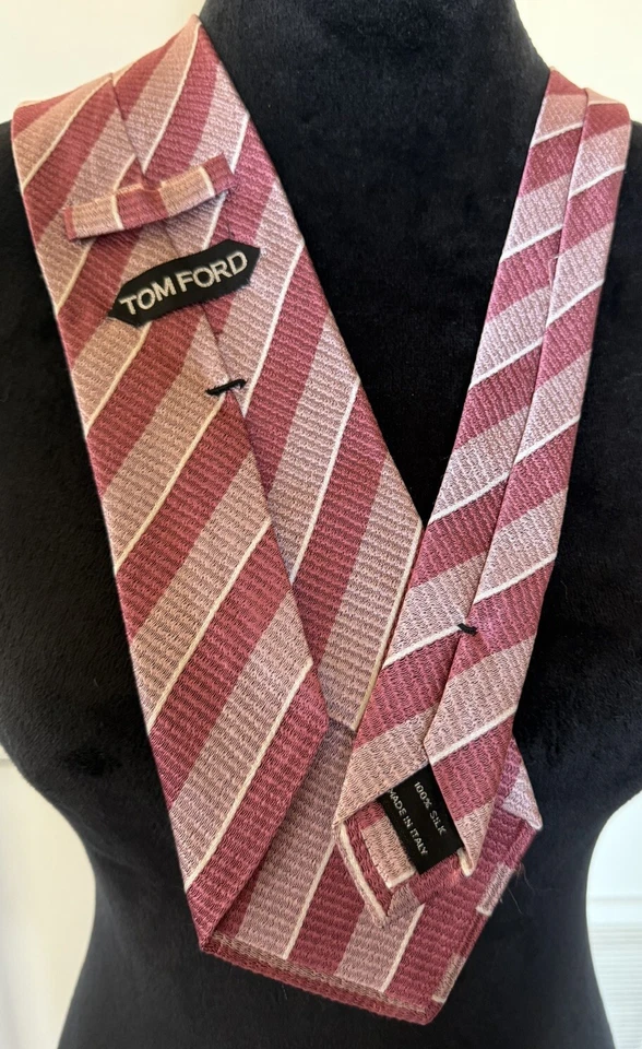Corbata de cuello TOM FORD rosa a rayas LANA SEDA TEJIDO Foto 3 de 4