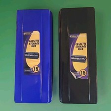 2 Vtg. Fellowes Plastic Audio Cassette Holder Storage Case Holds 15 Tapes EBS