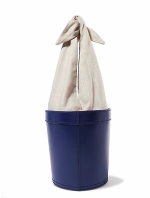 STAUD WOMEN'S BRITT LEATHER AND CANVAS BUCKET BAG IN BLUE