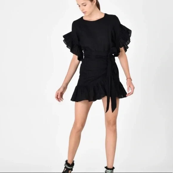 chinese dress ladies Isabel Marant Etoile Ruffled One Shoulder Mini Dress Teller Black Line –  Celebrity Owned