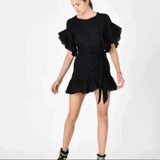Isabel Marant Etoile Women's Delicia Ruffled Belted Wrap Linen Mini Dress M 38