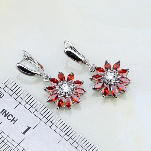 Bridal Jewelry Set Red A++ Crystal Womens Sterling Silver Pltd Earrings Bracelet - Picture 4 of 6