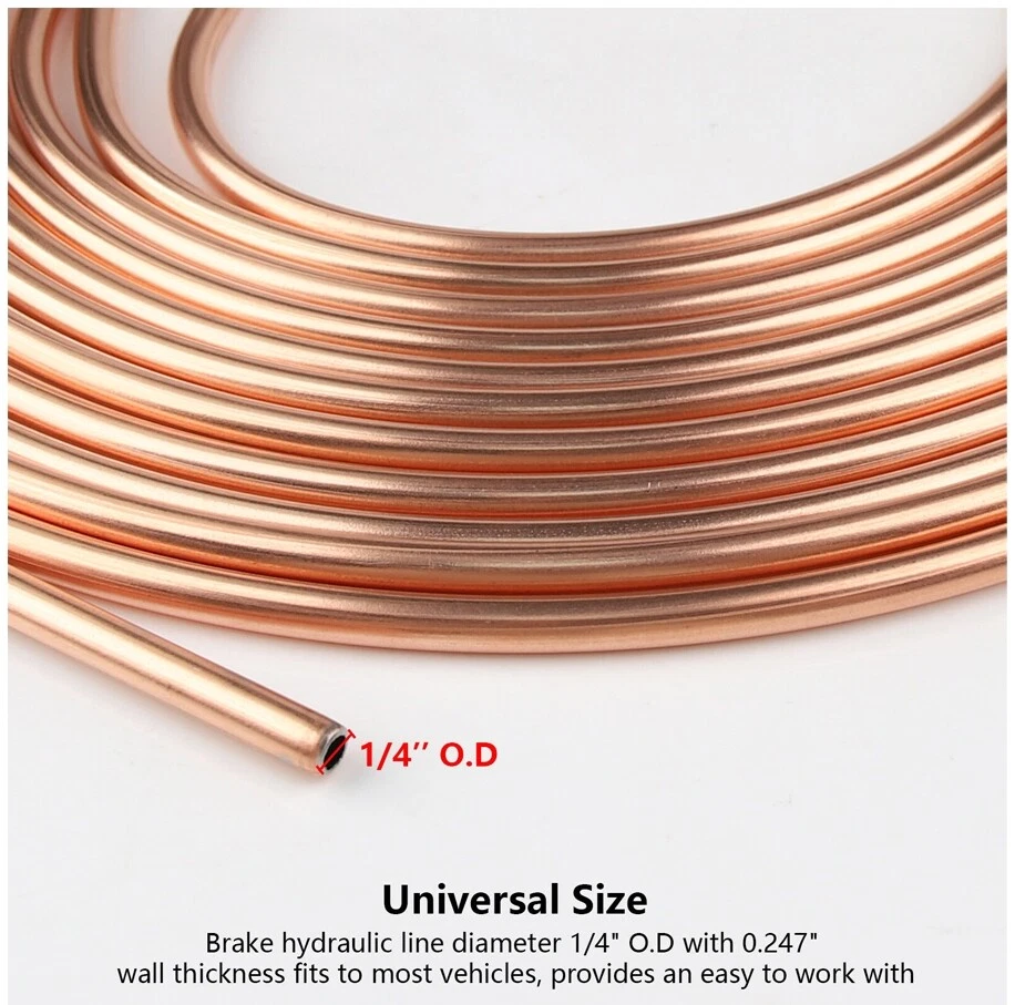1 PC 25 ft. Kit de tubos de línea de freno de coche enchapado en cobre OD de 1/4" con 16 accesorios dorados Foto 3 de 4