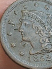 1852 Braided Hair Large Cent Penny- XF/AU Details