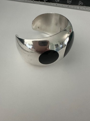 Vintage Sterling 925 Onyx Mexiko Modernist breites Armreif Armband 64,5 g signiert TE-26 - Bild 8 von 15