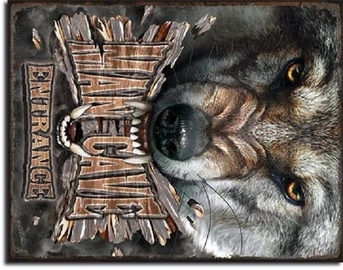 Man Cave Wolf Entrance Wolves Rustic Hunt Bar Garage Shop Wall Decor Metal Sign - Picture 3 of 4