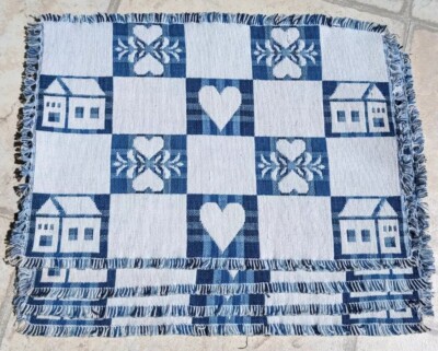 Placemats Hearts And Houses Reversible Blue And White