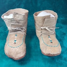 Native American Beaded Moccasins; Hard Soles, Twin Fish Design, MADE IN THE USA