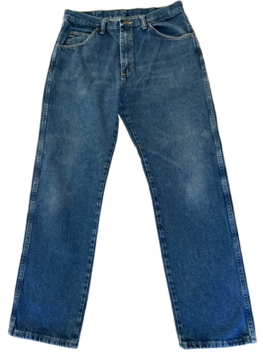 Wrangler Jeans Mens Size 34 X 32 Blue Denim Straight Leg Cowboy Rodeo Logo
