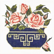 Vase of Summer Rose Blossoms handpainted 18 mesh Needlepoint Canvas by LEE