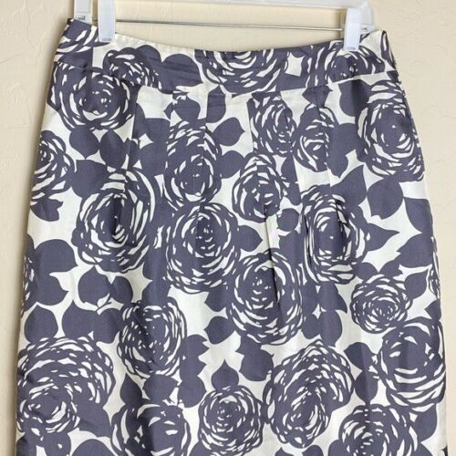Boden Silk Floral Knee Length Skirt Gray White Size 12 Long EUC - Picture 3 of 12