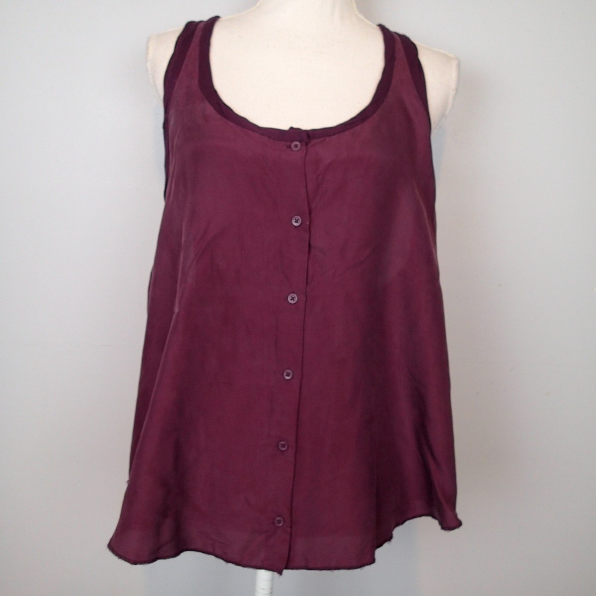 Aritzia Wilfred Silk Tank Top size L PURPLE MAROON shirt button up