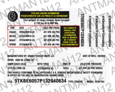 Trailer ID Vin# USA & Canada Tire Pressure Decal 3M Professional Label