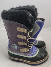 Sorel Purple Boots Girls Size 1 Leather Joan of Arctic Faux Fur