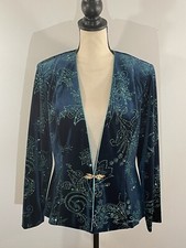 Vintage R&M Richards Deep Green Stretchable Velvet Glitter Formal Jacket /10P