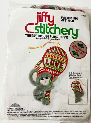 Christmas Merry Mouse plays tennis 3D Ornament Jiffy Stitchery Keepsake #103
