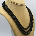 Gemstone Beads Necklace Fashion Jewelry 17-19' 3 Rows 6mm Black Onyx Round