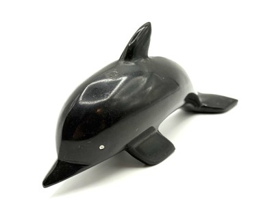 Carved Black Marble Dolphin Sculpture