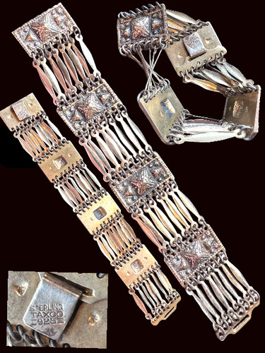 Vintage 30s-40s, Taxco Mexico Sterling Silver Wide Multi-Row Panel Link Bracelet