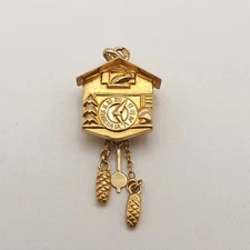 Solid 18k Gold Cuckoo Clock Charm Pendant Articulated Vintage