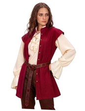 Women's Medieval Pirate Vest with Belt, Renaissance Medium-Large Wine