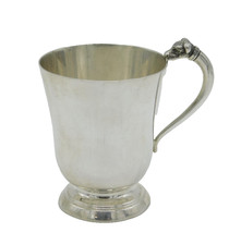 Sterling Silver Terrier Dog Handle Christening Mug Antique 1947 Birmingham Deco