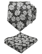 Mens 3.15 Inches Rose Flower Pattern Tie With Floral Printed Pocket Square Set