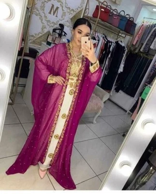 Robe caftan marocaine Farasha Georgette Ramadan pour femmes caftan Abaya... - Photo 1/3