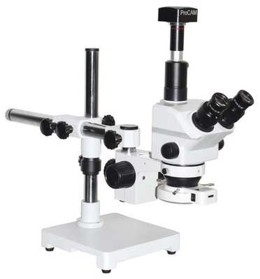 8'' Working Distance  Stereo 1:9 Zoom Microscope 5-120x w Boom Stand 5MP Camera