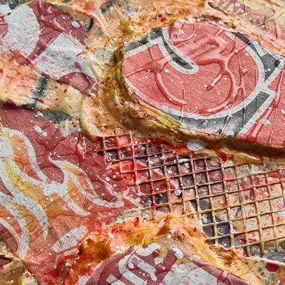 Mixed Media Kunst Collage [11] A4 strukturierte 3D Acryl Oberfläche + Boulevard Zeitungspapier