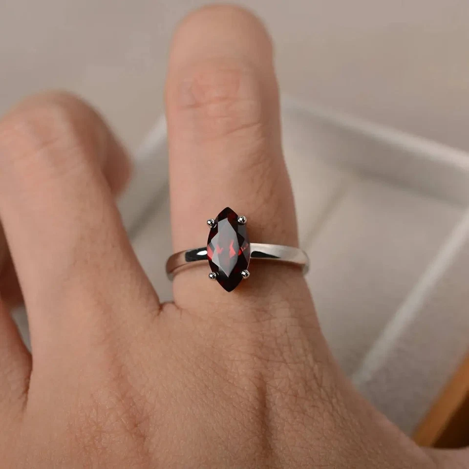 Кольцо-солитер 2 карата с драгоценным камнем маркиза серебро 925 покрытие беспошлинно - Изображение 2 из 4