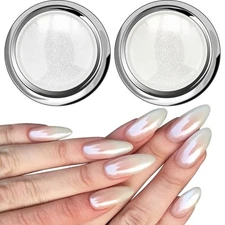 White Pearl Chrome Nail Powder - Aurora Ice Shimmer Nail Powder Chrome Pigment P