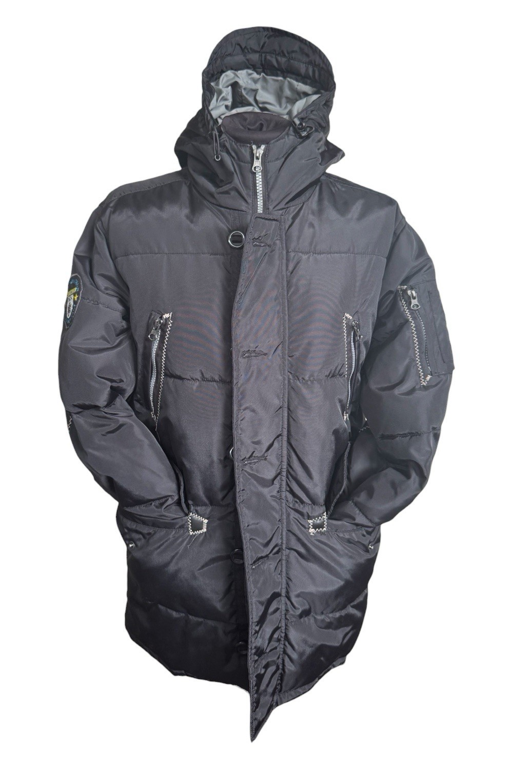 Mek Ice parka uomo L nero con cappuccio zip lunghezza media nylon toppe