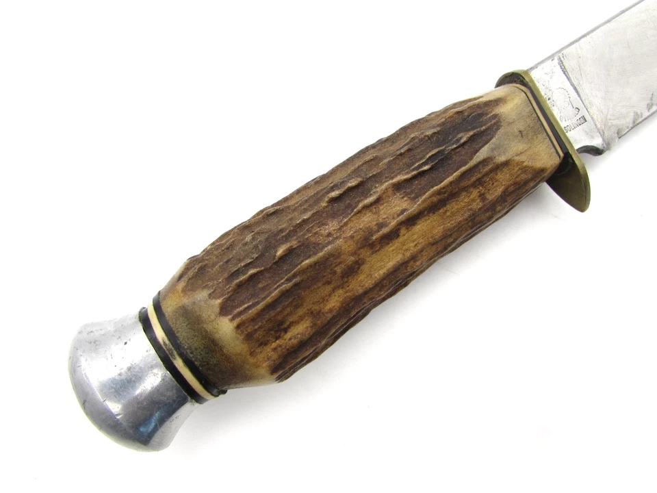 Cuchillo de caza vintage Anton Wingen Jr "Otelo" mango de ciervo Solingen Alemania Foto 3 de 4